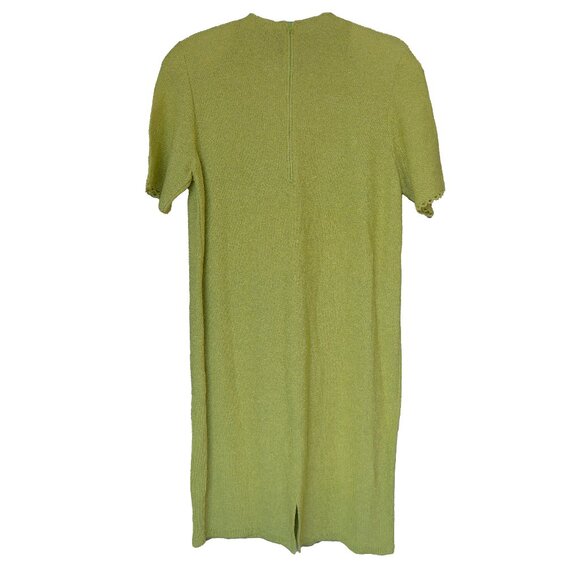 Steve Fabrikant Dress Chartreuse Santana Knit Wool VTG 80s Gold Button Gaudy - Picture 8 of 13